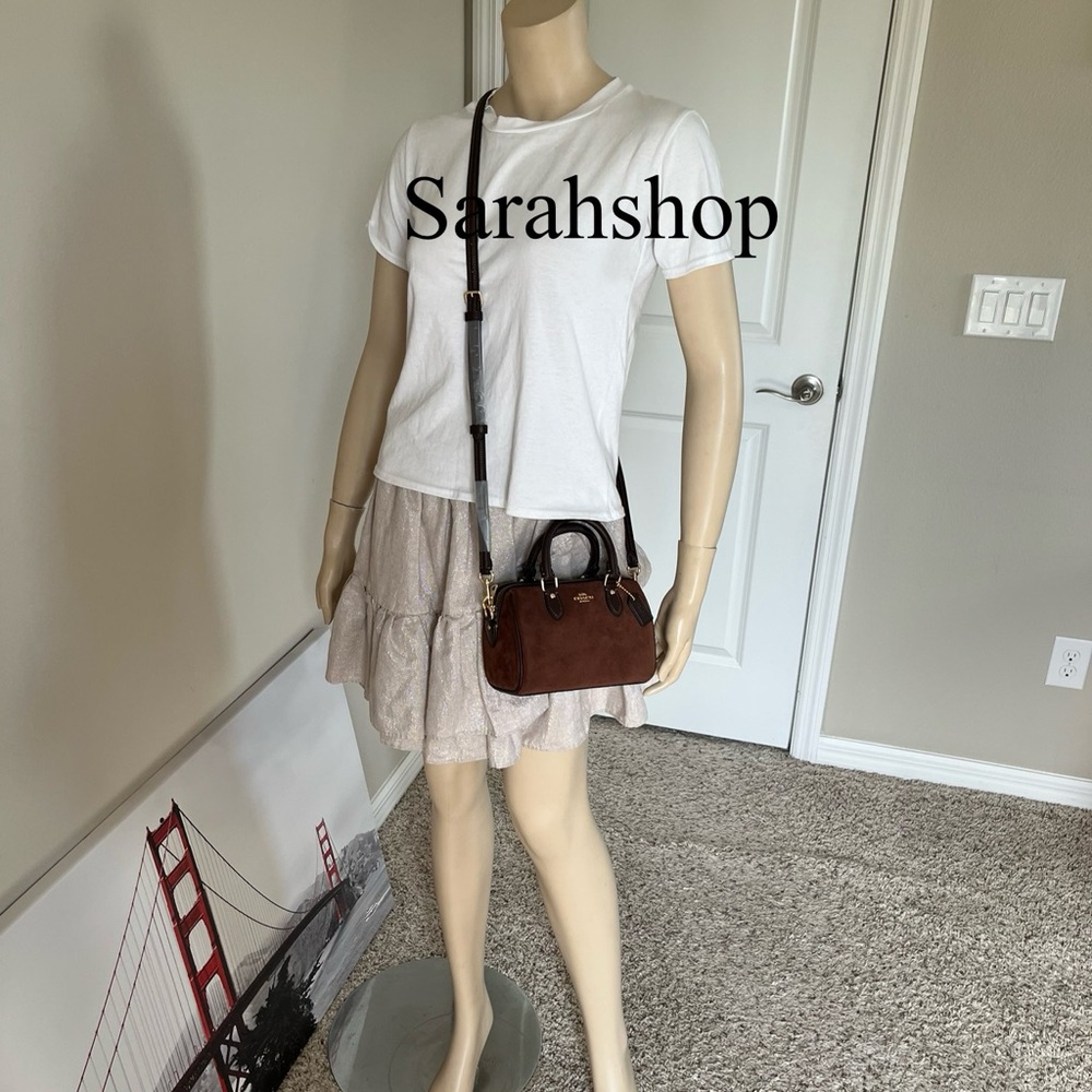 Coach Brown Suede Crossbody with Dark Brown Leather Trim and Gold Hardware - Picture 9 of 14